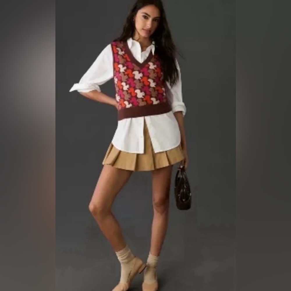 NWOT Anthropologie Maeve Preppy Squirrel Sweater Vest, XS